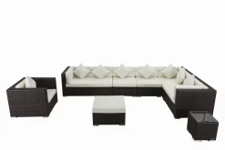 OUTFLEXX Gartenlounge, braun marmoriert, Polyrattan, 8 Pers, wasserfeste Kissenbox, inkl. Beistelltisch