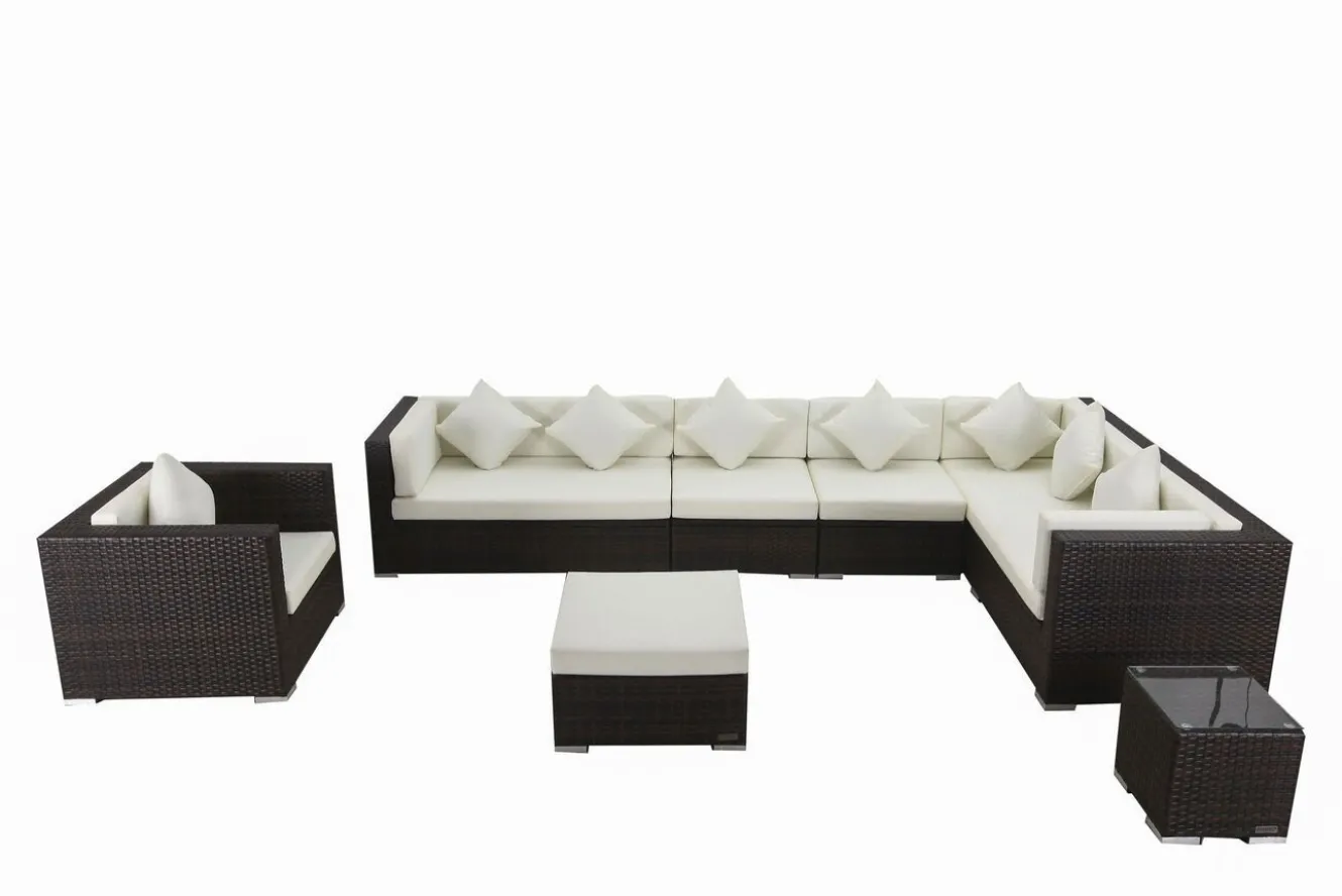 OUTFLEXX Gartenlounge, braun marmoriert, Polyrattan, 8 Pers, wasserfeste Kissenbox, inkl. Beistelltisch