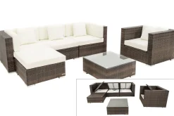 OUTFLEXX Gartenlounge, braun marmoriert, Polyrattan, 5 Pers, wasserfeste Kissenbox, inkl. Beistelltisch