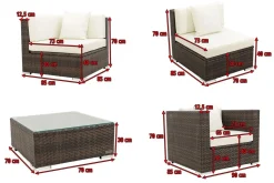 OUTFLEXX Gartenlounge, braun marmoriert, Polyrattan, 5 Pers, wasserfeste Kissenbox, inkl. Beistelltisch