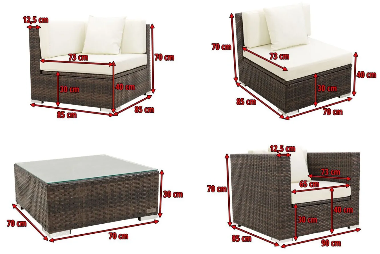 OUTFLEXX Gartenlounge, braun marmoriert, Polyrattan, 5 Pers, wasserfeste Kissenbox, inkl. Beistelltisch