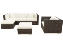 OUTFLEXX Gartenlounge, braun marmoriert, Polyrattan, 5 Pers, wasserfeste Kissenbox, inkl. Beistelltisch