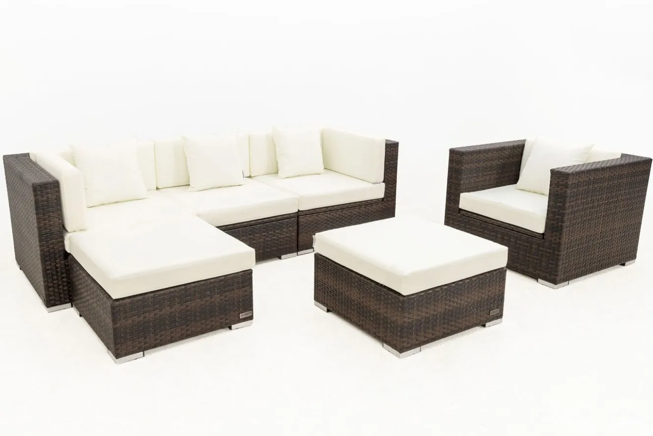 OUTFLEXX Gartenlounge, braun marmoriert, Polyrattan, 5 Pers, wasserfeste Kissenbox, inkl. Beistelltisch