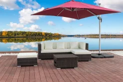 OUTFLEXX Gartenlounge, braun marmoriert, 5 Pers, Polyrattan, wasserfeste Kissenbox, inkl. Loungetisch