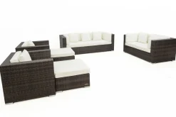 OUTFLEXX Gartenlounge, braun marmoriert, Polyrattan, 9 Pers, wasserfeste Kissenbox