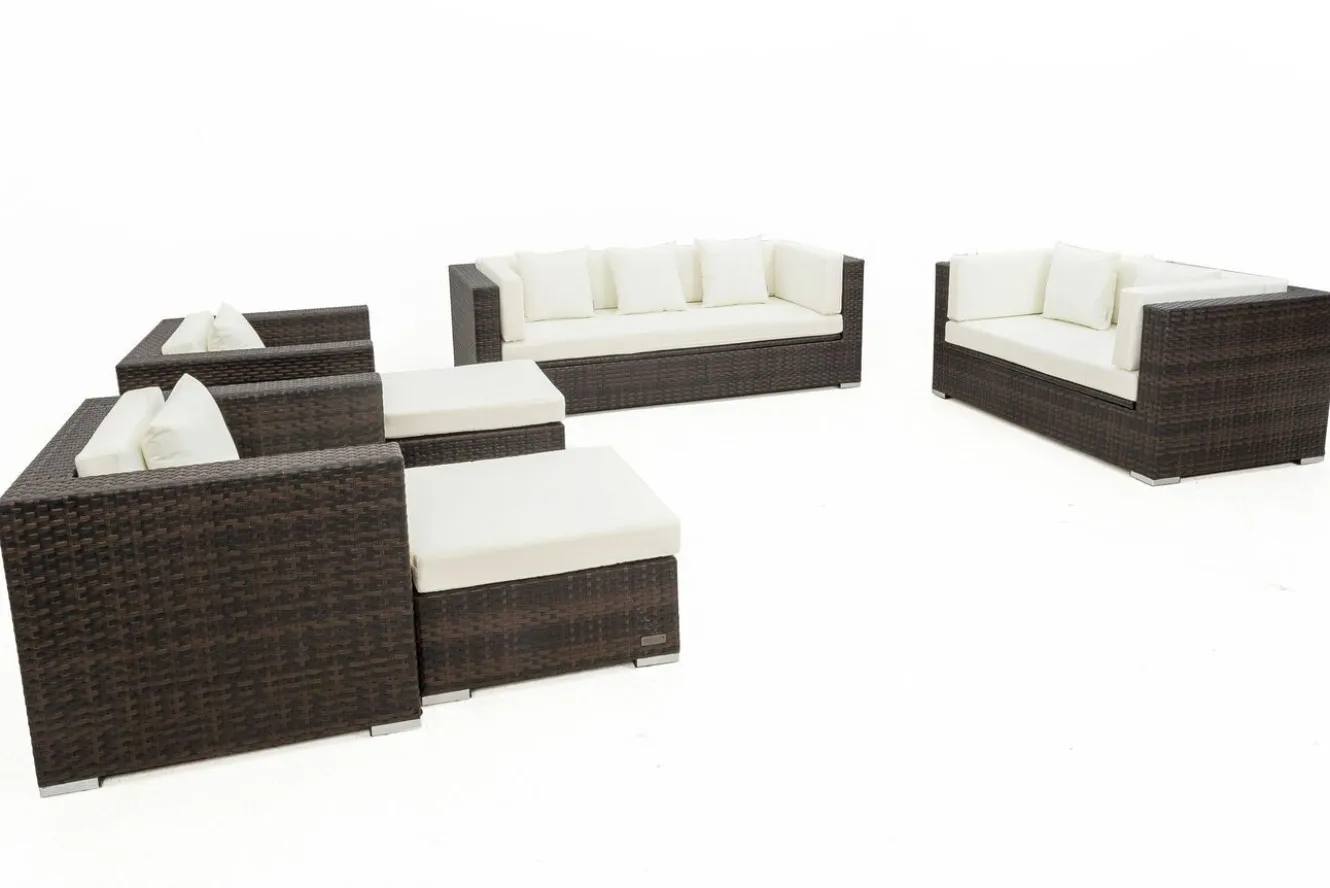 OUTFLEXX Gartenlounge, braun marmoriert, Polyrattan, 9 Pers, wasserfeste Kissenbox