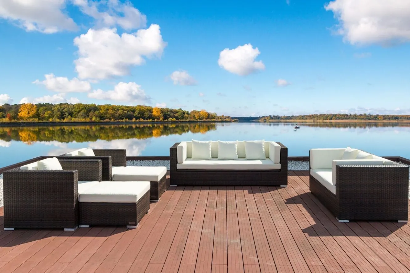 OUTFLEXX Gartenlounge, braun marmoriert, Polyrattan, 9 Pers, wasserfeste Kissenbox