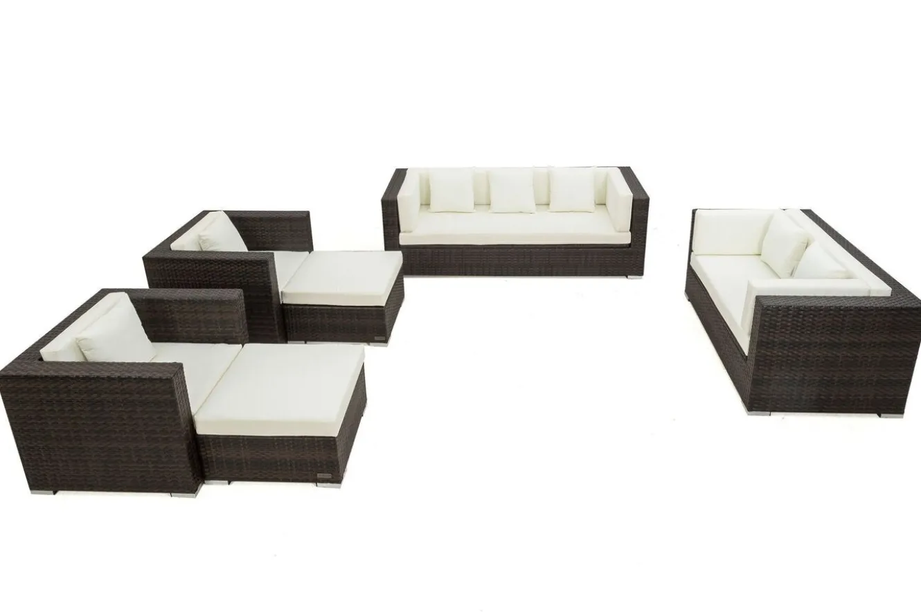 OUTFLEXX Gartenlounge, braun marmoriert, Polyrattan, 9 Pers, wasserfeste Kissenbox