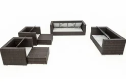 OUTFLEXX Gartenlounge, braun marmoriert, Polyrattan, 9 Pers, wasserfeste Kissenbox