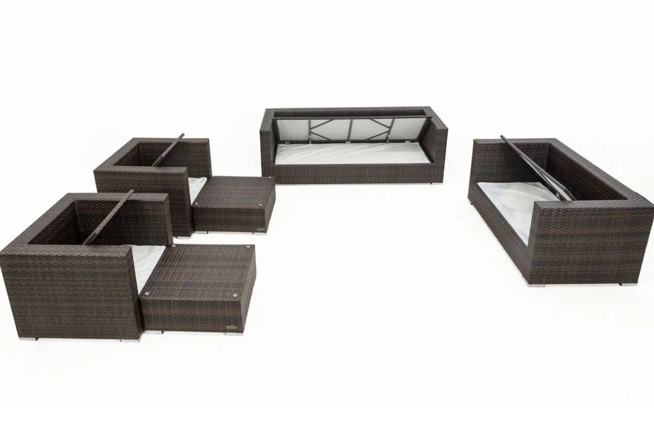 OUTFLEXX Gartenlounge, braun marmoriert, Polyrattan, 9 Pers, wasserfeste Kissenbox