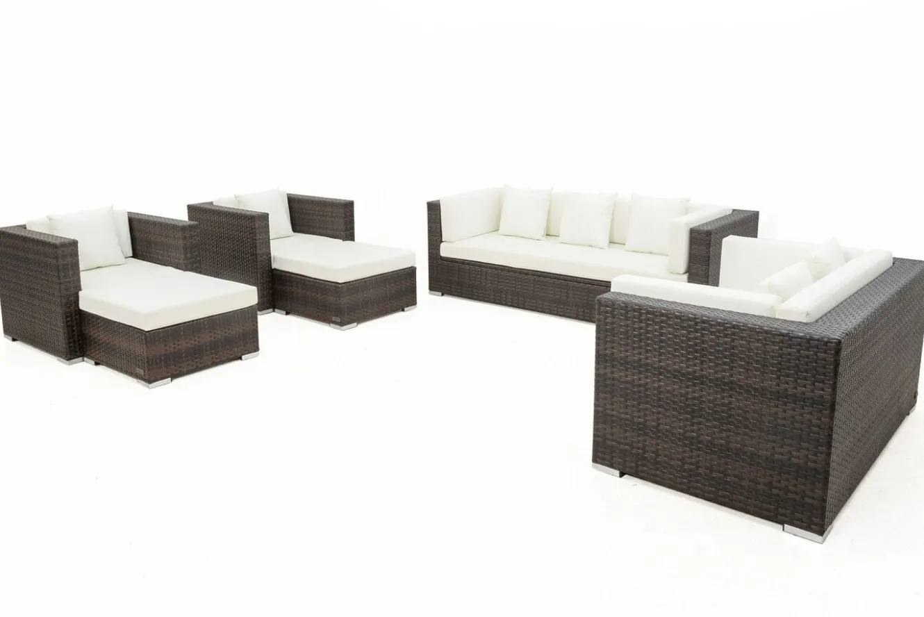 OUTFLEXX Gartenlounge, braun marmoriert, Polyrattan, 9 Pers, wasserfeste Kissenbox