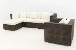 OUTFLEXX Gartenlounge, braun marmoriert, Polyrattan, 5 Pers, wasserfeste Kissenbox