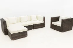 OUTFLEXX Gartenlounge, braun marmoriert, Polyrattan, 5 Pers, wasserfeste Kissenbox