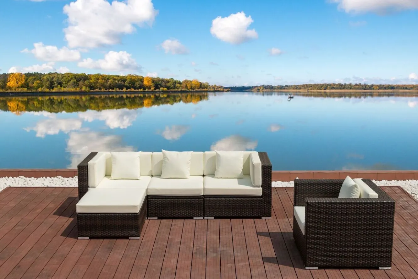 OUTFLEXX Gartenlounge, braun marmoriert, Polyrattan, 5 Pers, wasserfeste Kissenbox