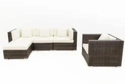 OUTFLEXX Gartenlounge, braun marmoriert, Polyrattan, 5 Pers, wasserfeste Kissenbox