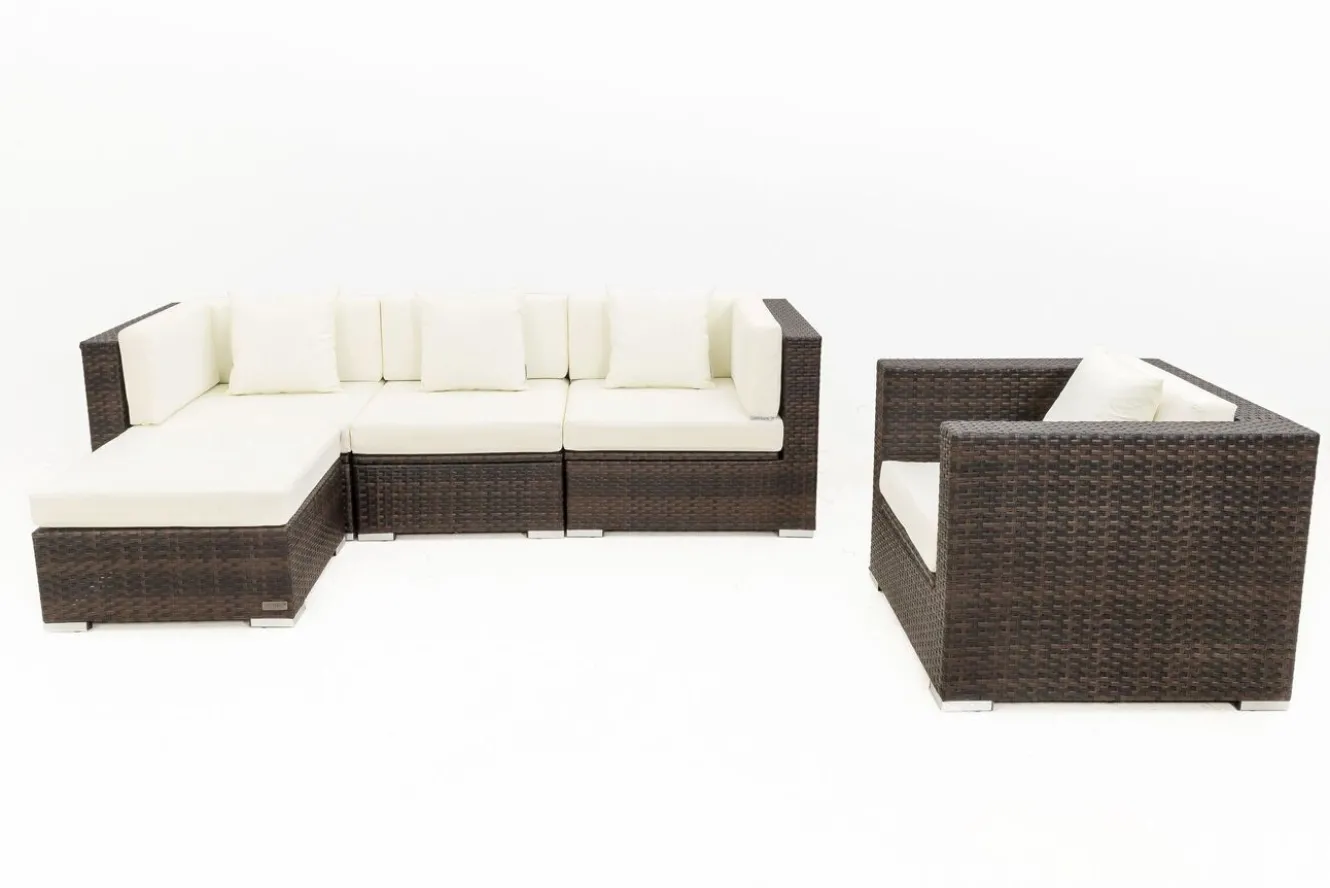 OUTFLEXX Gartenlounge, braun marmoriert, Polyrattan, 5 Pers, wasserfeste Kissenbox