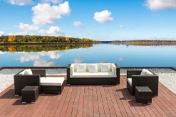 OUTFLEXX Gartenlounge, braun marmoriert, Polyrattan, 6 Pers, wasserfeste Kissenbox
