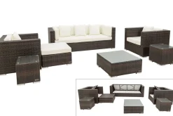 OUTFLEXX Gartenlounge, braun marmoriert, Polyrattan, 6 Pers, wasserfeste Kissenbox, inkl. Beistelltisch