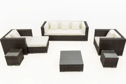 OUTFLEXX Gartenlounge, braun marmoriert, Polyrattan, 6 Pers, wasserfeste Kissenbox, inkl. Beistelltisch