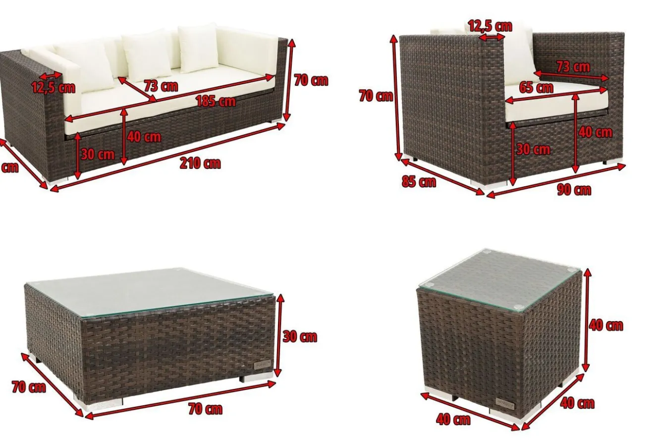 OUTFLEXX Gartenlounge, braun marmoriert, Polyrattan, 6 Pers, wasserfeste Kissenbox, inkl. Beistelltisch