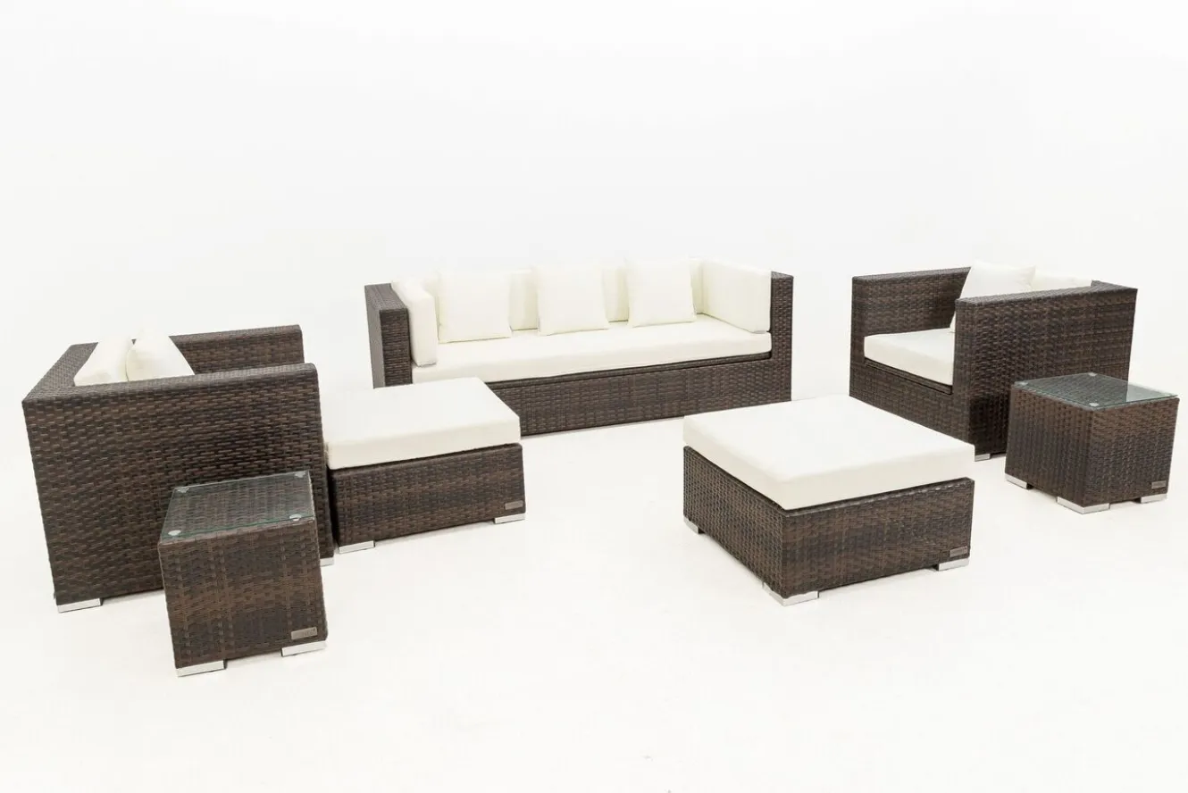 OUTFLEXX Gartenlounge, braun marmoriert, Polyrattan, 6 Pers, wasserfeste Kissenbox, inkl. Beistelltisch