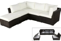 OUTFLEXX Gartenlounge, braun marmoriert, Polyrattan, für 5 Personen, wasserfeste Kissenbox