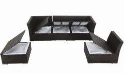 OUTFLEXX Gartenlounge, braun marmoriert, Polyrattan, für 5 Personen, wasserfeste Kissenbox