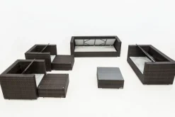 OUTFLEXX Gartenlounge, braun marmoriert, Polyrattan, 9 Pers, wasserfeste Kissenbox, inkl. Beistelltisch