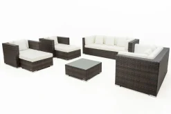 OUTFLEXX Gartenlounge, braun marmoriert, Polyrattan, 9 Pers, wasserfeste Kissenbox, inkl. Beistelltisch