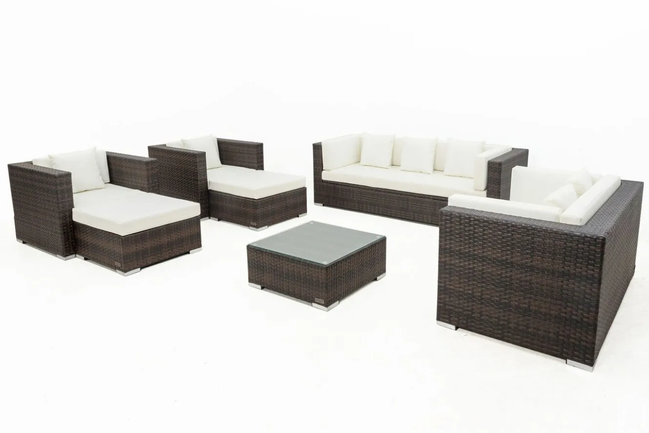 OUTFLEXX Gartenlounge, braun marmoriert, Polyrattan, 9 Pers, wasserfeste Kissenbox, inkl. Beistelltisch