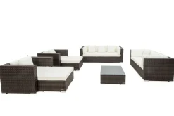 OUTFLEXX Gartenlounge, braun marmoriert, Polyrattan, 9 Pers, wasserfeste Kissenbox, inkl. Beistelltisch