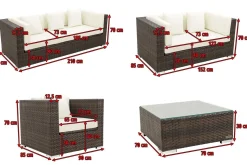 OUTFLEXX Gartenlounge, braun marmoriert, Polyrattan, 9 Pers, wasserfeste Kissenbox, inkl. Beistelltisch