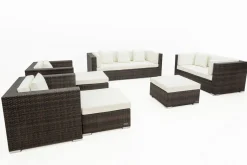 OUTFLEXX Gartenlounge, braun marmoriert, Polyrattan, 9 Pers, wasserfeste Kissenbox, inkl. Beistelltisch