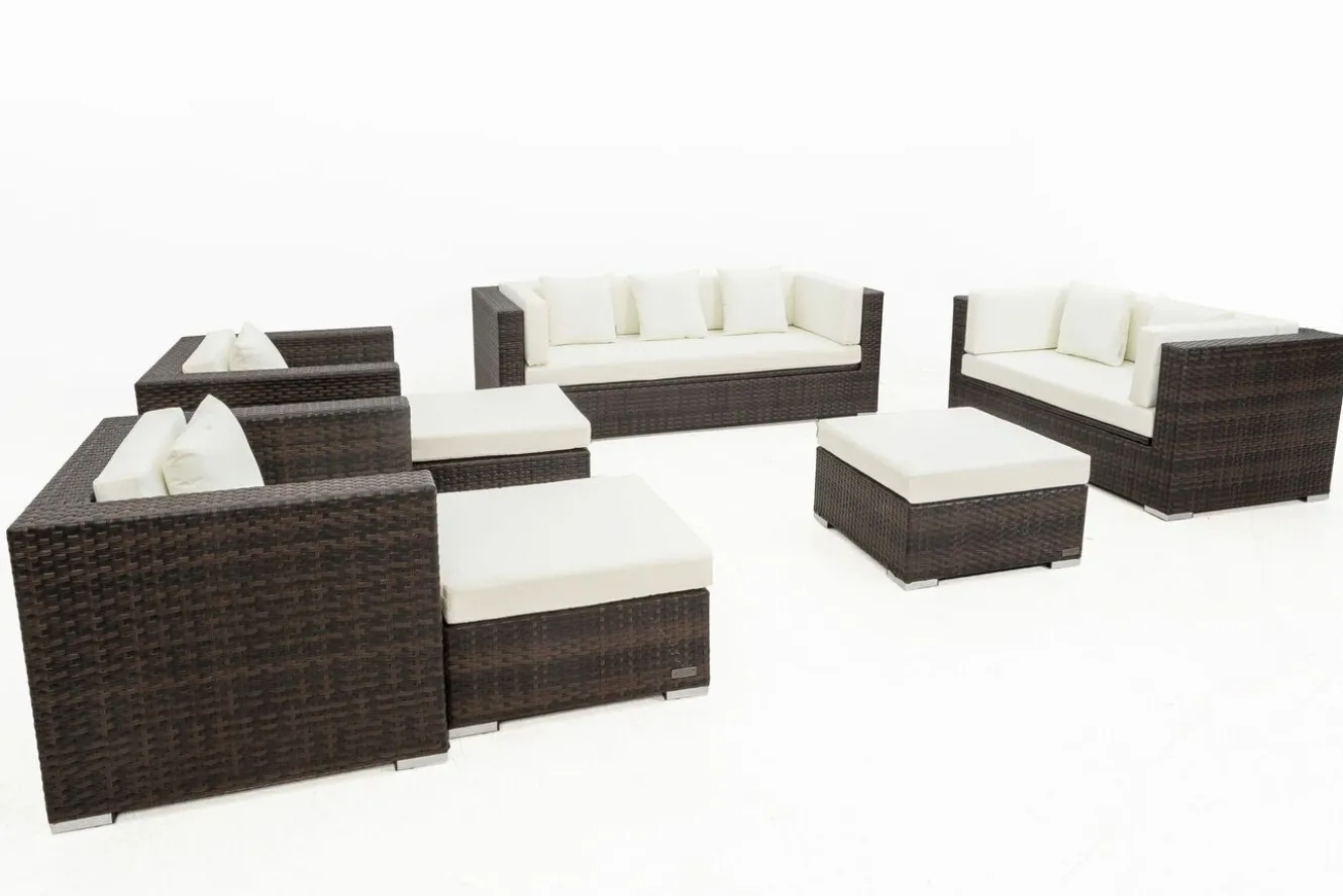 OUTFLEXX Gartenlounge, braun marmoriert, Polyrattan, 9 Pers, wasserfeste Kissenbox, inkl. Beistelltisch