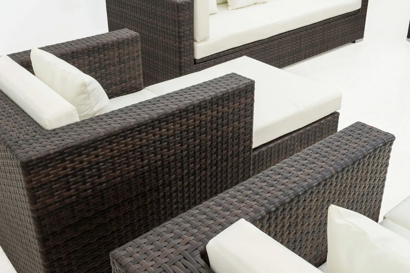 OUTFLEXX Gartenlounge, braun marmoriert, Polyrattan, 9 Pers, wasserfeste Kissenbox, inkl. Beistelltisch