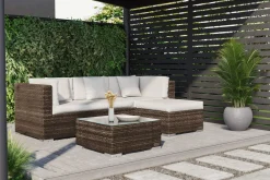 OUTFLEXX Gartenlounge, braun marmoriert, 5 Pers, Polyrattan, wasserfeste Kissenbox