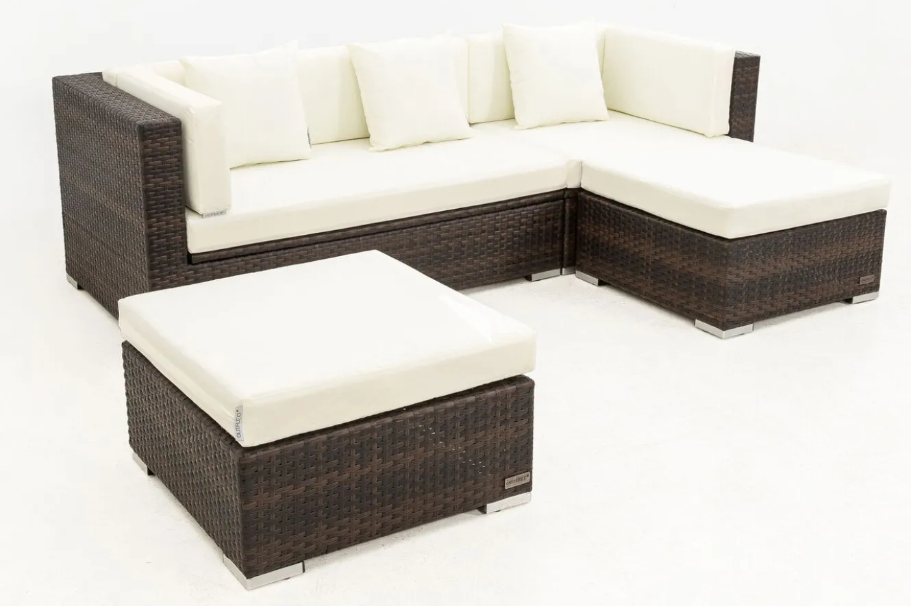 OUTFLEXX Gartenlounge, braun marmoriert, 5 Pers, Polyrattan, wasserfeste Kissenbox