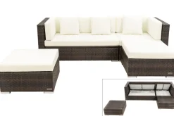 OUTFLEXX Gartenlounge, braun marmoriert, 5 Pers, Polyrattan, wasserfeste Kissenbox