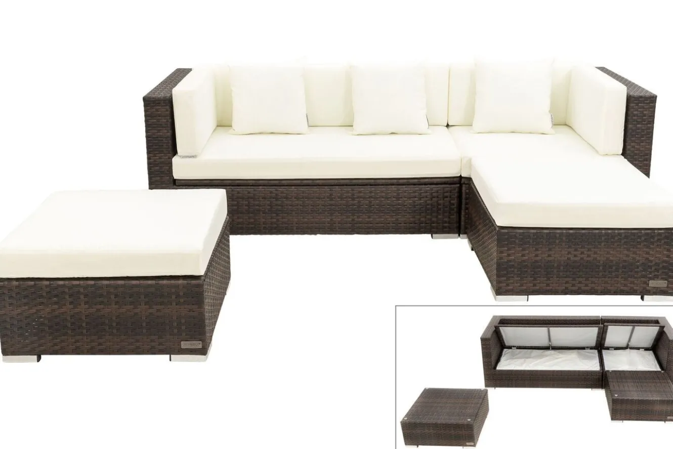 OUTFLEXX Gartenlounge, braun marmoriert, 5 Pers, Polyrattan, wasserfeste Kissenbox