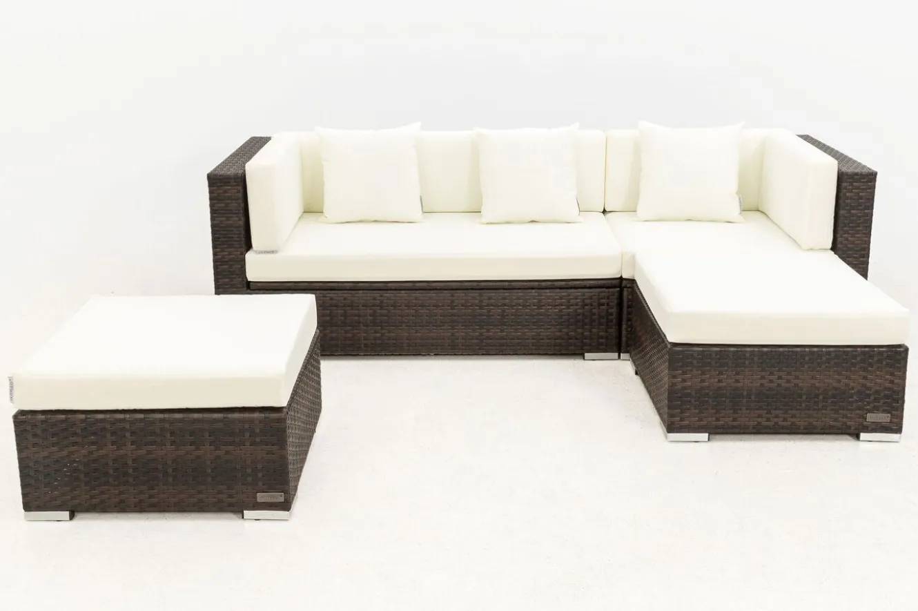 OUTFLEXX Gartenlounge, braun marmoriert, 5 Pers, Polyrattan, wasserfeste Kissenbox