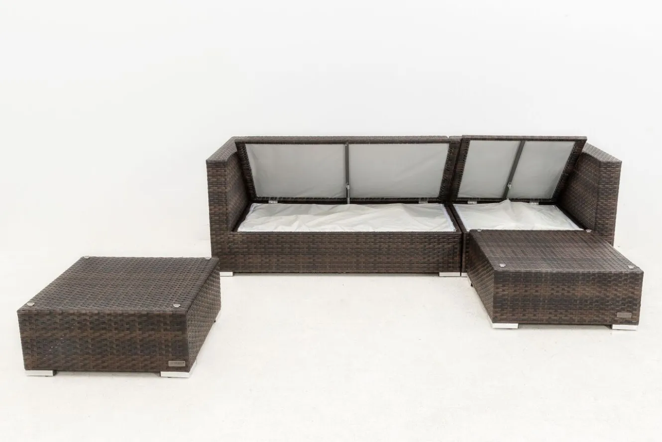 OUTFLEXX Gartenlounge, braun marmoriert, 5 Pers, Polyrattan, wasserfeste Kissenbox