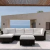 OUTFLEXX Gartenlounge, braun marmoriert, Polyrattan, inkl. Kaffeetisch, für 5 Personen, wasserfeste Kissenbox