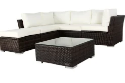 OUTFLEXX Gartenlounge, braun marmoriert, Polyrattan, inkl. Kaffeetisch, für 5 Personen, wasserfeste Kissenbox