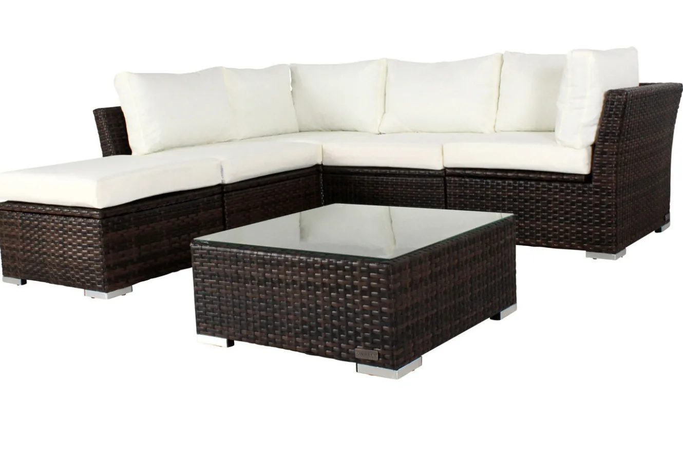 OUTFLEXX Gartenlounge, braun marmoriert, Polyrattan, inkl. Kaffeetisch, für 5 Personen, wasserfeste Kissenbox