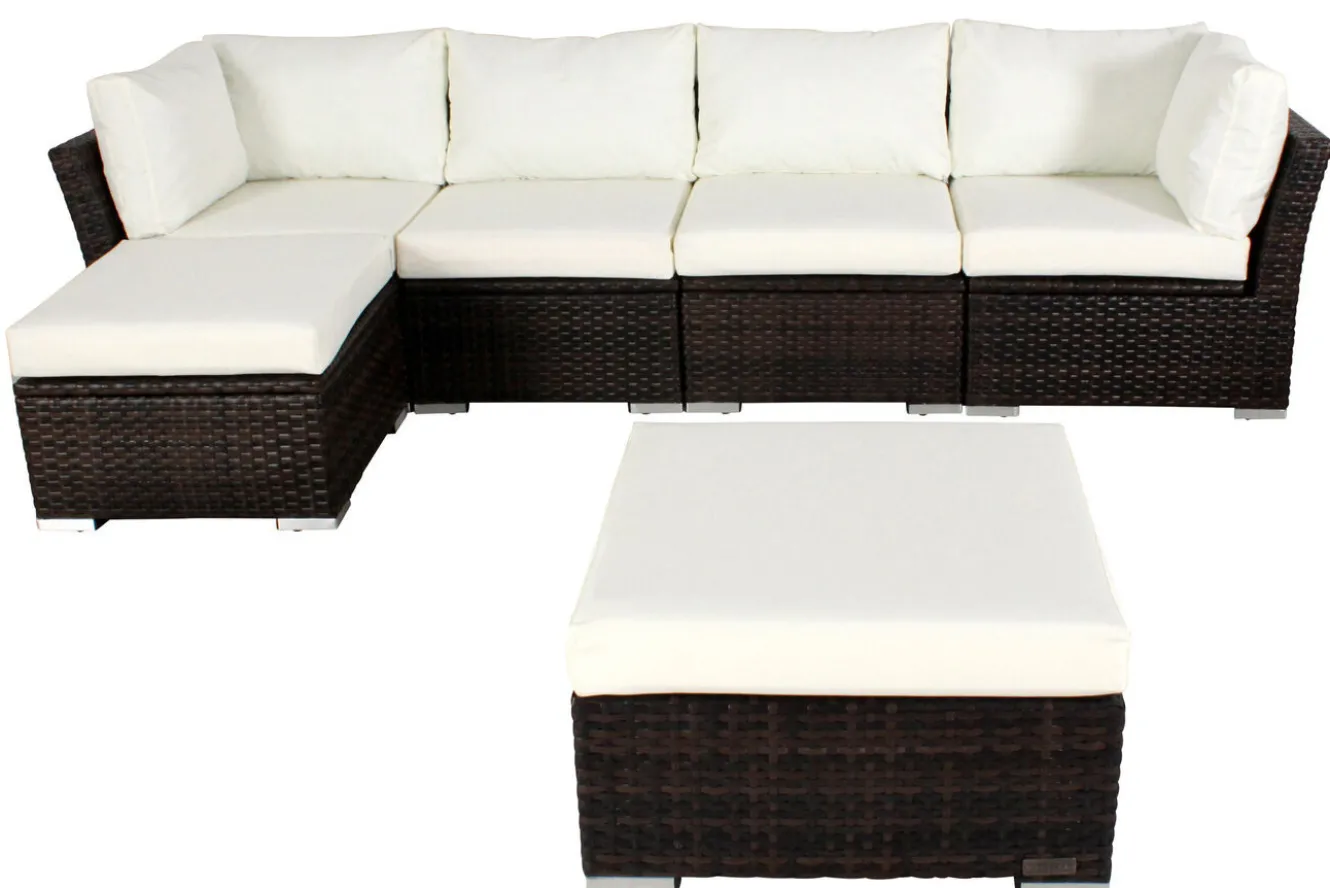 OUTFLEXX Gartenlounge, braun marmoriert, Polyrattan, inkl. Kaffeetisch, für 5 Personen, wasserfeste Kissenbox