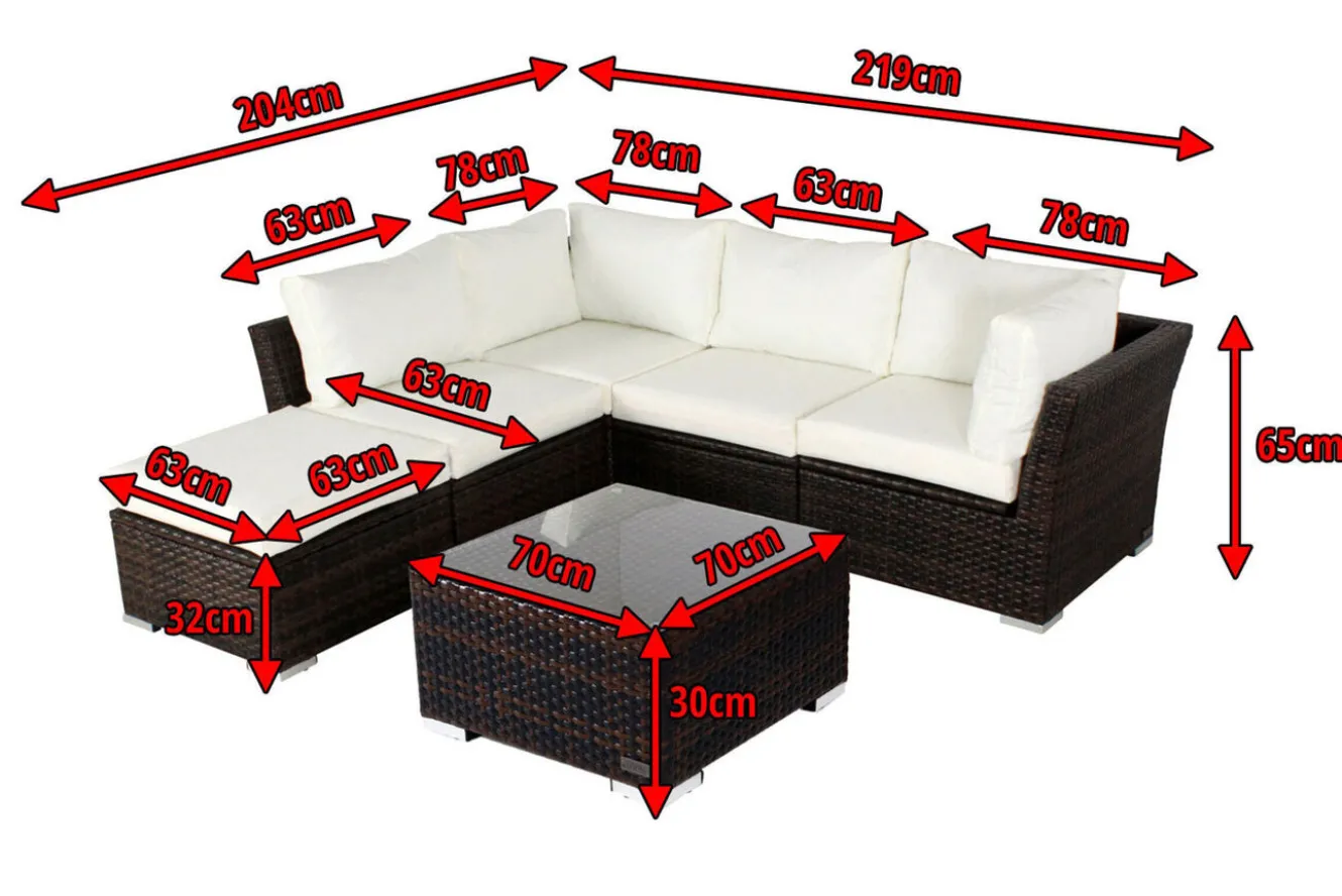 OUTFLEXX Gartenlounge, braun marmoriert, Polyrattan, inkl. Kaffeetisch, für 5 Personen, wasserfeste Kissenbox