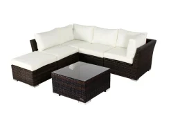 OUTFLEXX Gartenlounge, braun marmoriert, Polyrattan, inkl. Kaffeetisch, für 5 Personen, wasserfeste Kissenbox