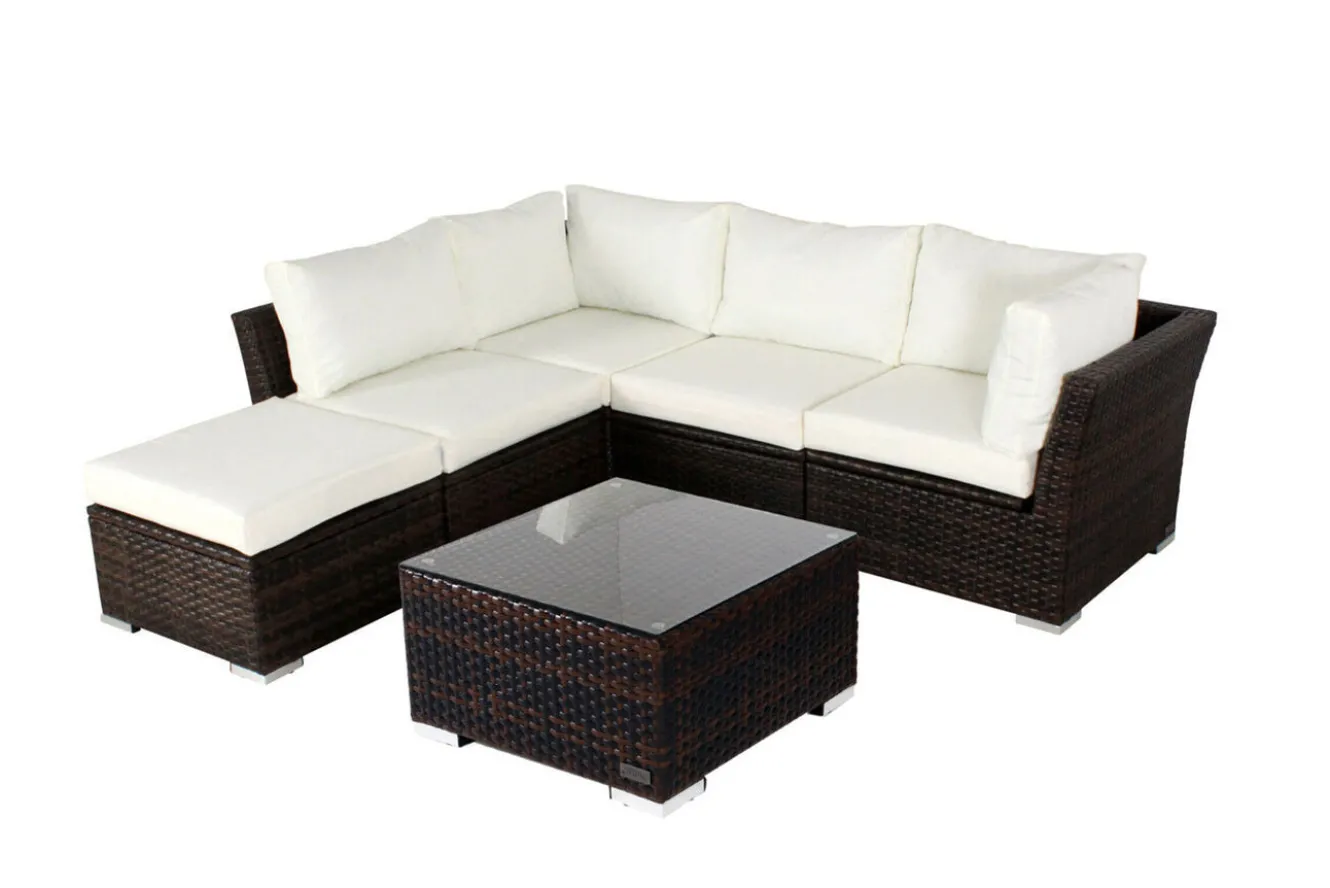 OUTFLEXX Gartenlounge, braun marmoriert, Polyrattan, inkl. Kaffeetisch, für 5 Personen, wasserfeste Kissenbox
