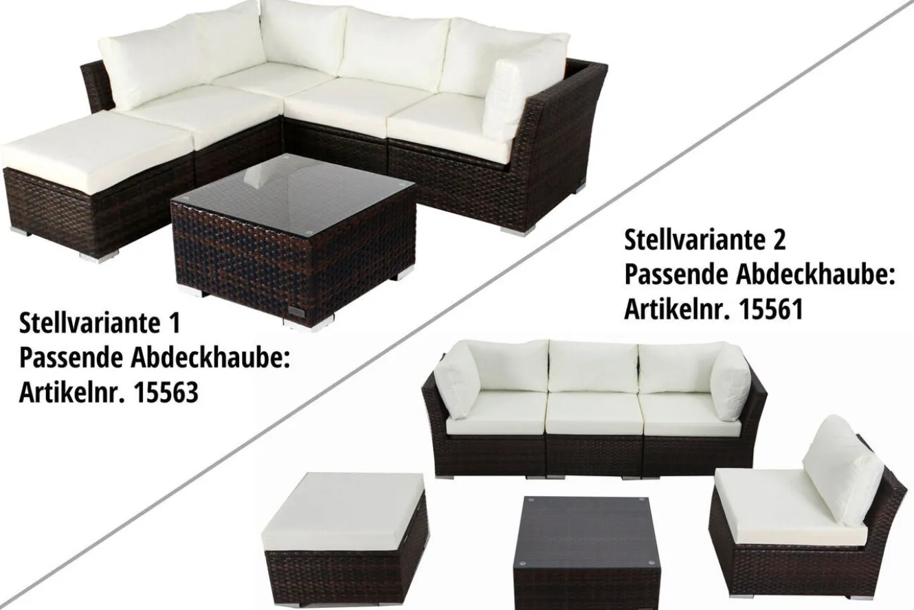 OUTFLEXX Gartenlounge, braun marmoriert, Polyrattan, inkl. Kaffeetisch, für 5 Personen, wasserfeste Kissenbox