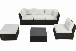 OUTFLEXX Gartenlounge, braun marmoriert, Polyrattan, inkl. Kaffeetisch, für 5 Personen, wasserfeste Kissenbox